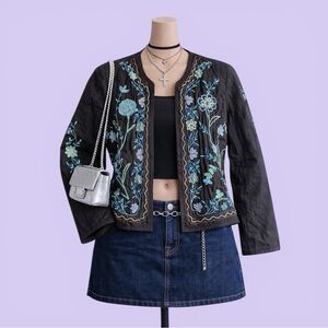 Vintage Half Moon Bay Embroidered Floral Quilted Jacket M Cottagecore Boho Chic